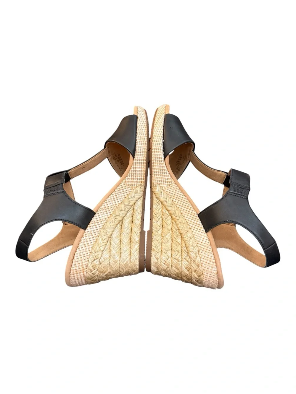 Gabor Black Leather Espadrille Wedge Sandals Women’s Size 8.5 NWOB